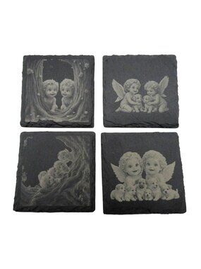 Slate Coasters Cherub Angels and Puppies Set of 4